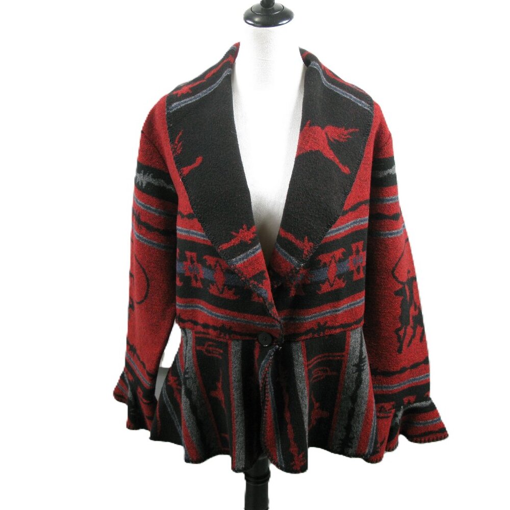 Rhonda Stark Southwestern Aztec Wool Blend Blazer Size Large